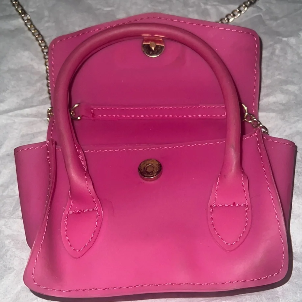 Guess Pink Satchel with Gold Chain and Logo - Picture 3 of 4